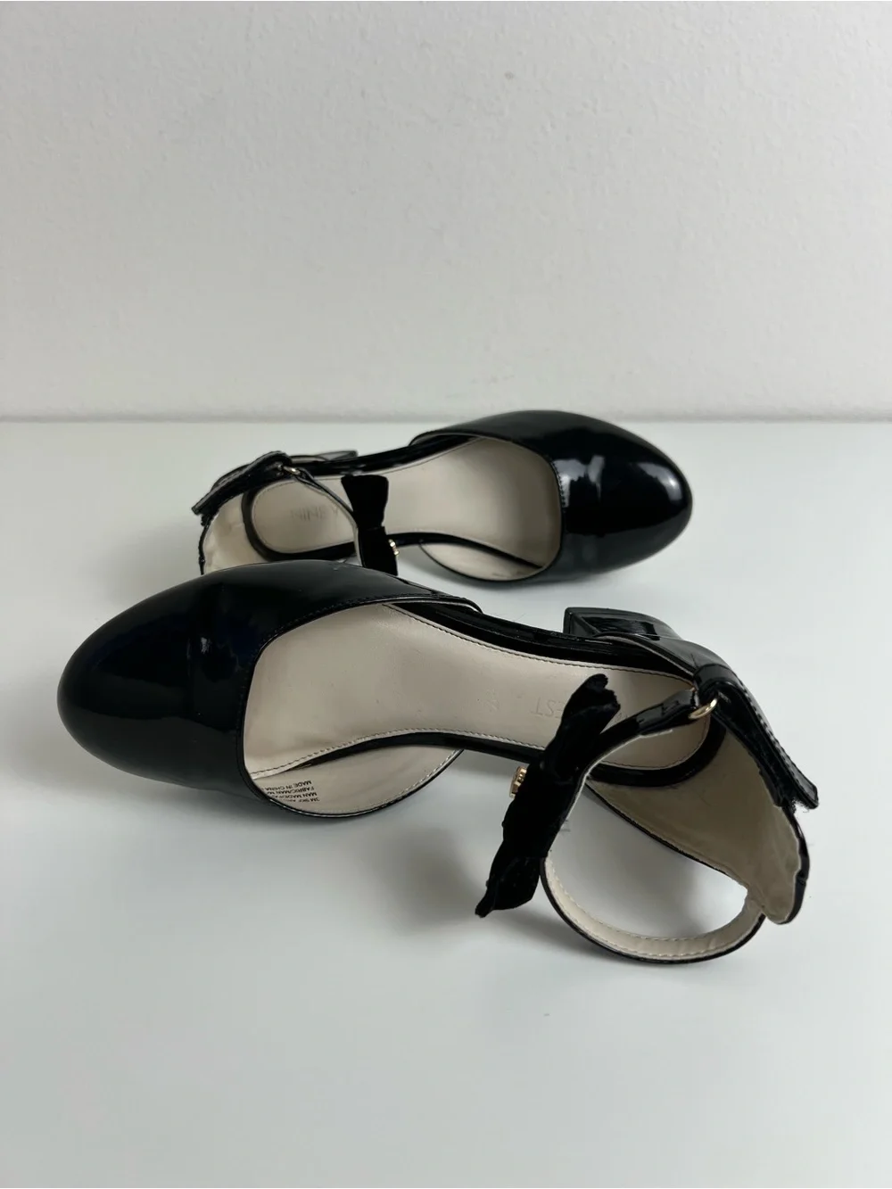 Nine West Arctida Black Patent Mary Jane Bow Block Heel Pumps Sz 3 Balletcore